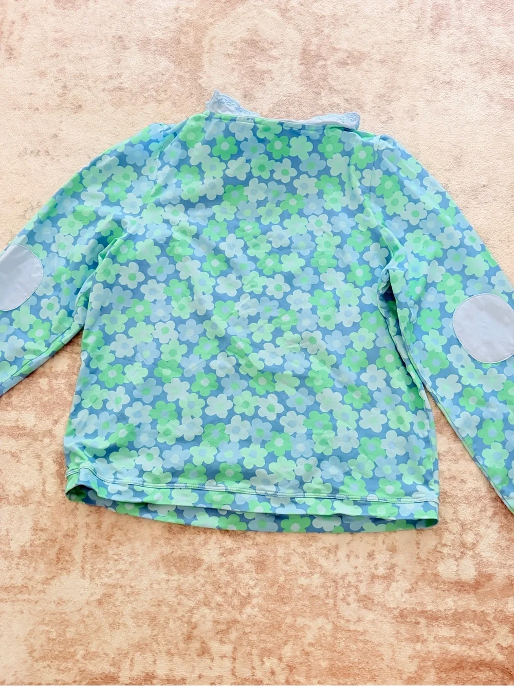 The Beaufort Bonnet Company Blue & Green Floral Lace-Trim Long Sleeve Top